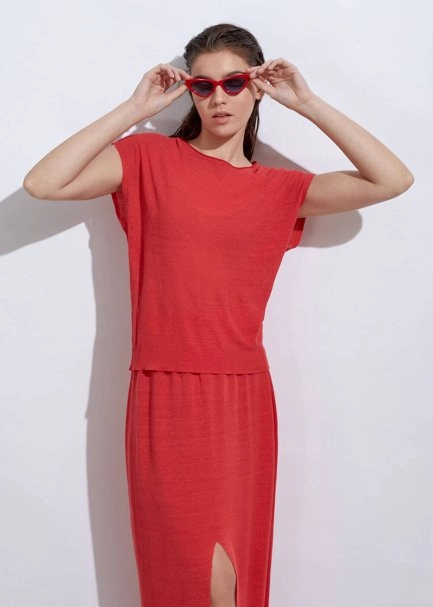 Linen Sleeveless Coral Knit Top - 5