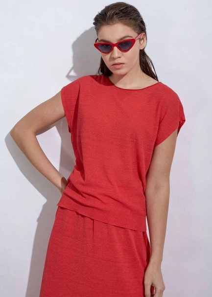 Linen Sleeveless Coral Knit Top - 6