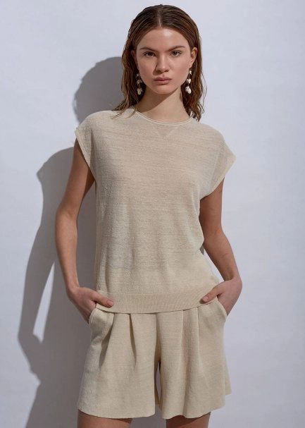 Linen Sleeveless Sand Knit Top - 1