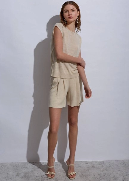 Linen Sleeveless Sand Knit Top - 2
