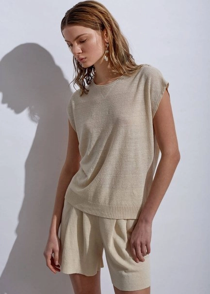Linen Sleeveless Sand Knit Top - 3