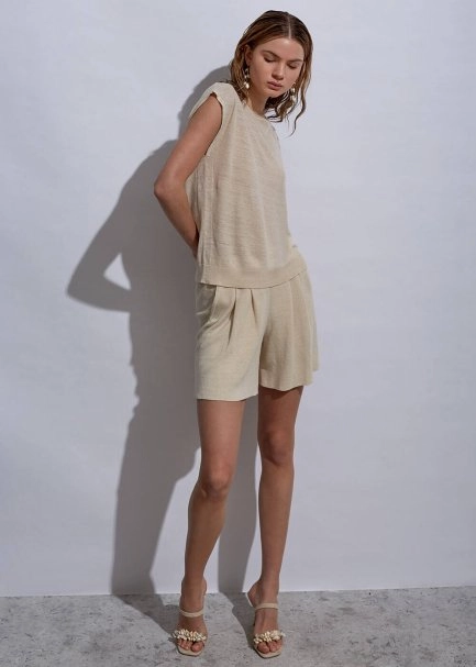 Linen Sleeveless Sand Knit Top - 4