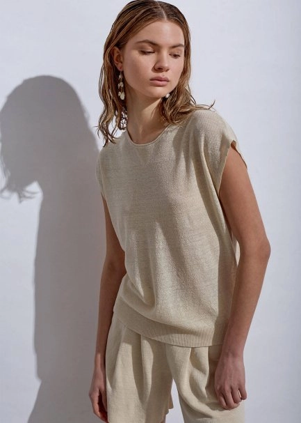 Linen Sleeveless Sand Knit Top - 6