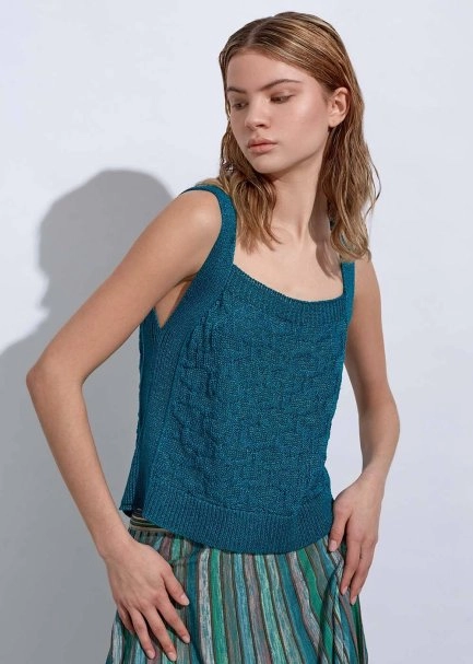 Lınen Sleeveless Verdigris Knıt Top - 1