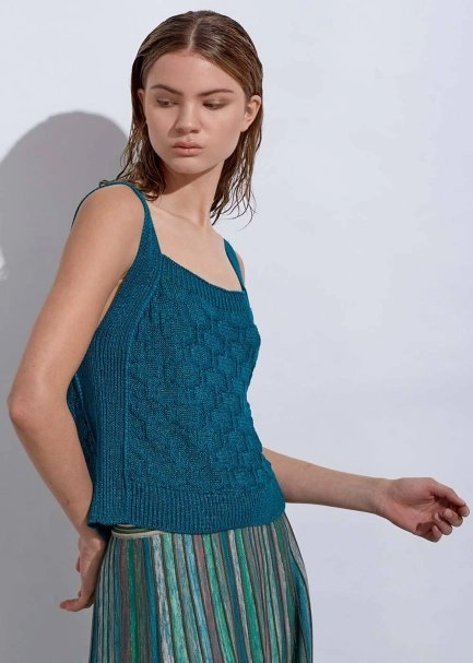 Lınen Sleeveless Verdigris Knıt Top - 4