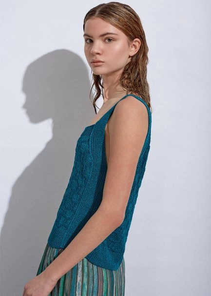 Lınen Sleeveless Verdigris Knıt Top - 5