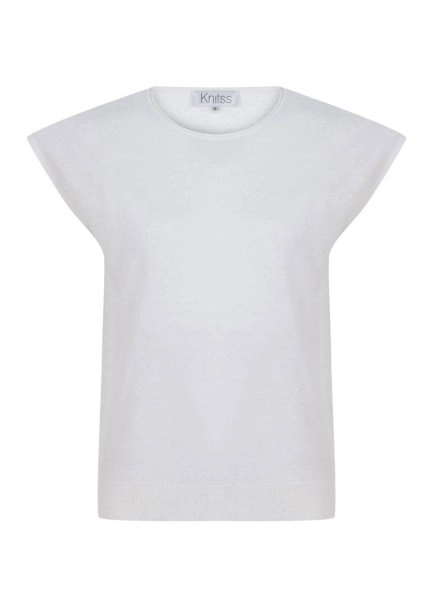 Linen Sleeveless White Knit Top - 6