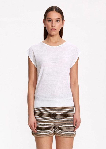 Linen Sleeveless White Knit Top - 1