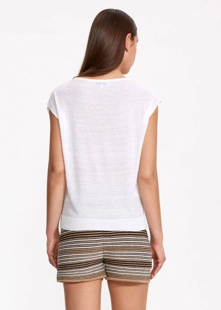 Linen Sleeveless White Knit Top - 5