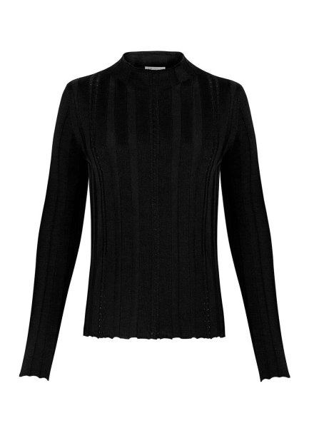 Long Sleeve Mock Neck Merıno Wool Black Knıt Top - 6