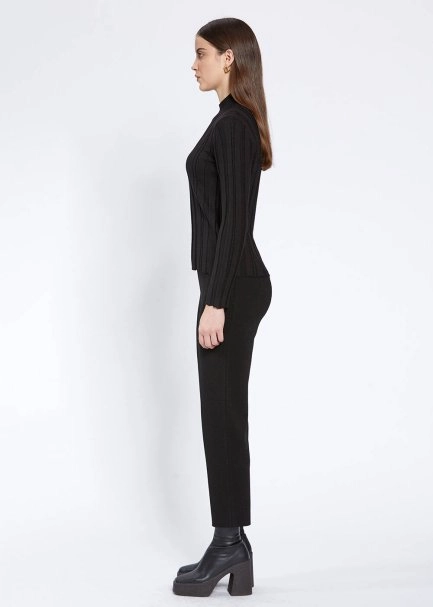 Long Sleeve Mock Neck Merıno Wool Black Knıt Top - 4