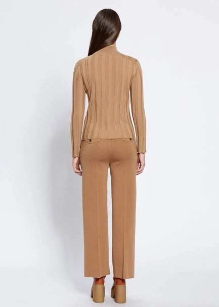 Long Sleeve Mock Neck Merıno Wool Camel Knıt Top - 5