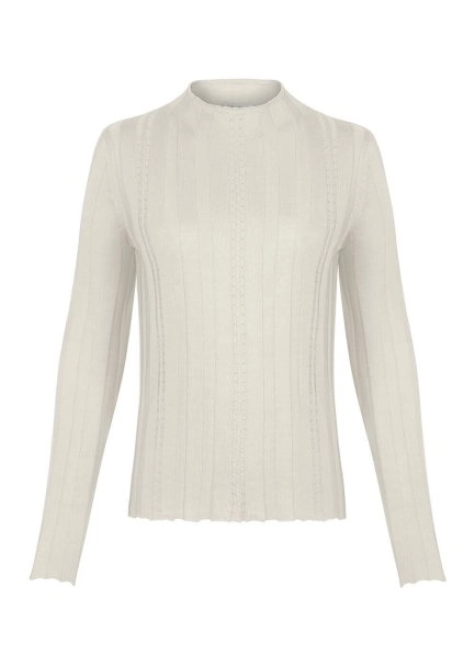 Long Sleeve Mock Neck Merıno Wool Ekru Knıt Top - 6