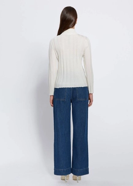 Long Sleeve Mock Neck Merıno Wool Ekru Knıt Top - 5