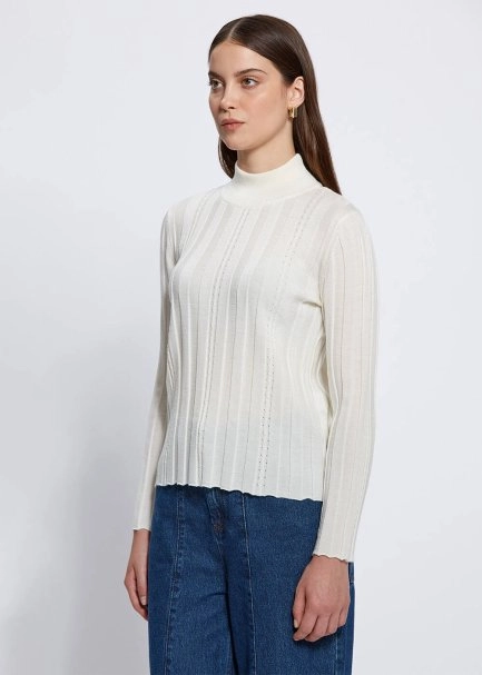 Long Sleeve Mock Neck Merıno Wool Ekru Knıt Top - 3