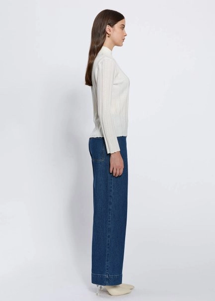 Long Sleeve Mock Neck Merıno Wool Ekru Knıt Top - 4