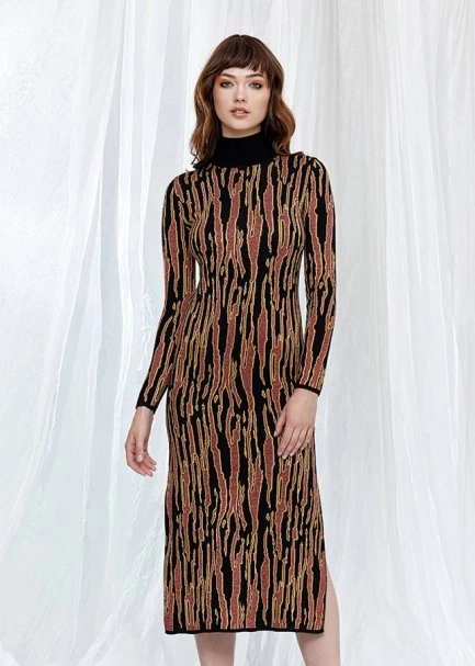 Long Sleeve Turtleneck Long Knit Dress - 1