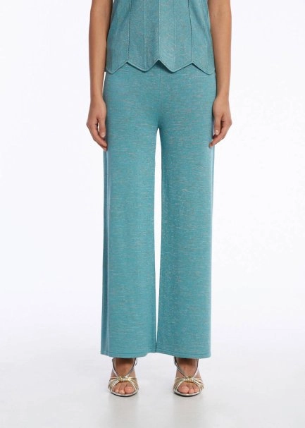 Loose Fit Aquamarıne Knit Pants - 1