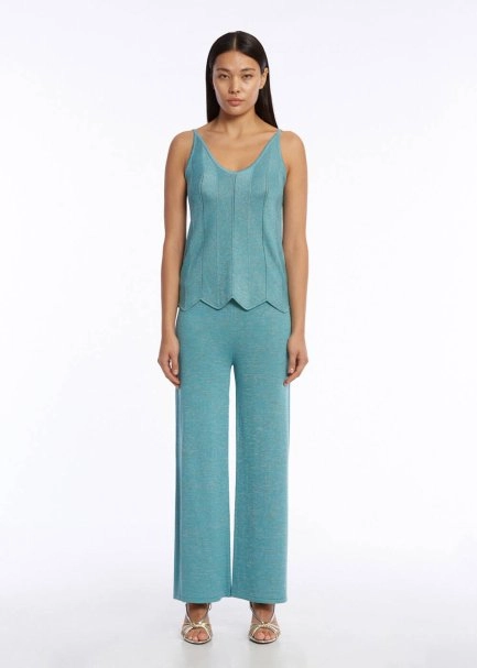 Loose Fit Aquamarıne Knit Pants - 2