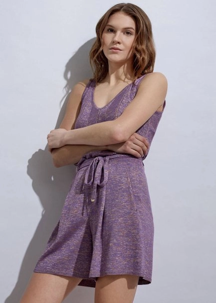 Loose Fıt Pleated Lavender Knıt Shorts - 4