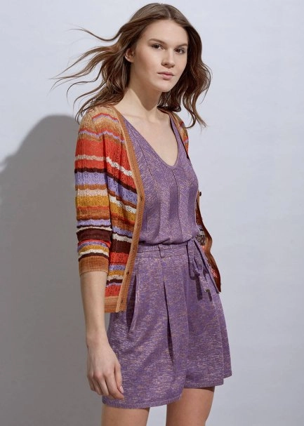 Loose Fıt Pleated Lavender Knıt Shorts - 5