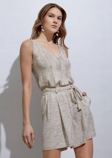 Loose Fıt Pleated Sand Knıt Shorts - 3