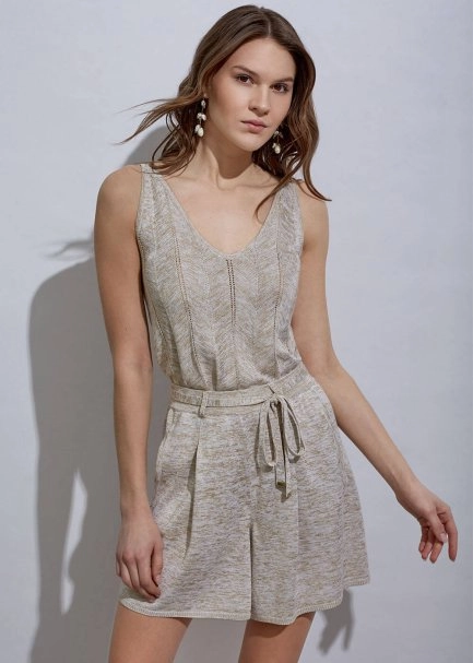 Loose Fıt Pleated Sand Knıt Shorts - 5