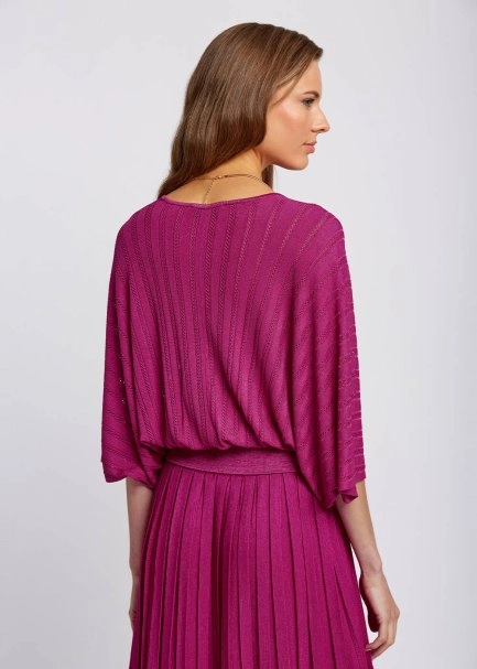 Loose Fit Wrap Fuchsia Knit Top - 3