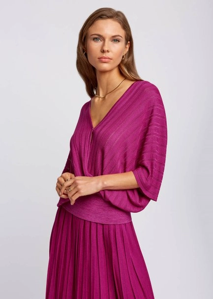 Loose Fit Wrap Fuchsia Knit Top - 4