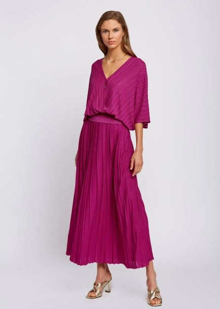 Loose Fit Wrap Fuchsia Knit Top - 5