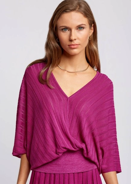 Loose Fit Wrap Fuchsia Knit Top - 6