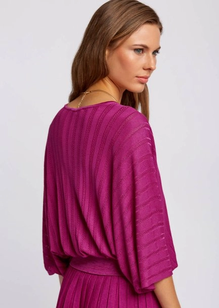 Loose Fit Wrap Fuchsia Knit Top - 7