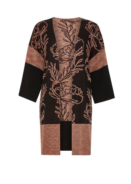 Lotus Desenli Çift Taraflı Siyah Triko Kimono - 7