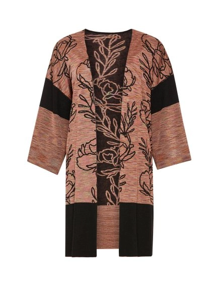 Lotus Desenli Çift Taraflı Siyah Triko Kimono - 8