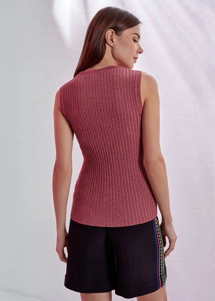 Lurexli Ribli Kolsuz Pembe Triko - 3