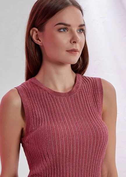 Lurexli Ribli Kolsuz Pembe Triko - 5