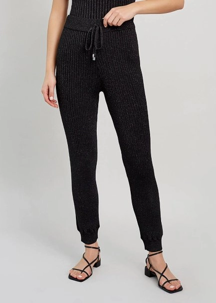 Lurex Siyah Trıko Pantolon - 1