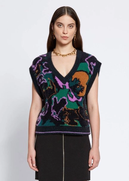 MAGNOLIA PATTERNED OVERSIZE KNIT VEST - 1