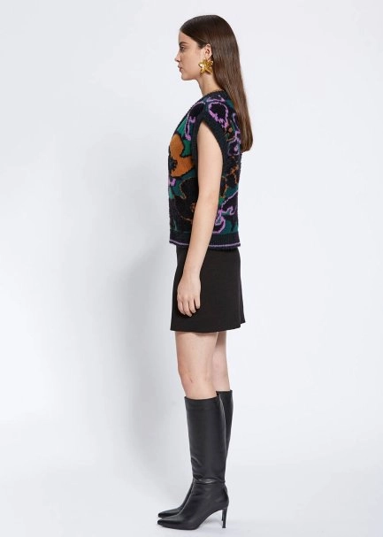 Manolya Desenli Oversıze Triko Yelek - 4