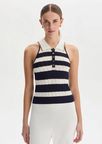 MARIN GOLD STRIPE POLO NECK KNIT TOP - 1