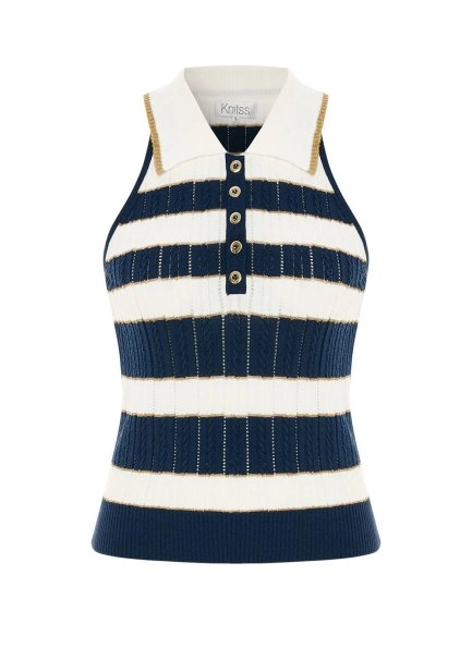 MARIN GOLD STRIPE POLO NECK KNIT TOP - 6