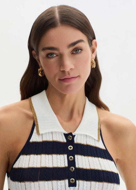 MARIN GOLD STRIPE POLO NECK KNIT TOP - 4