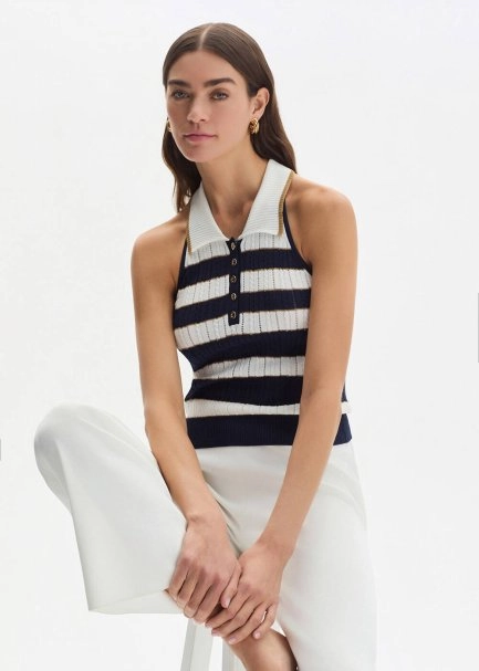 MARIN GOLD STRIPE POLO NECK KNIT TOP - 3