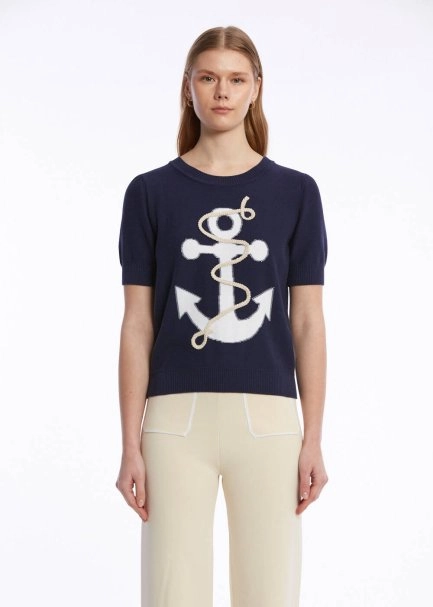 MARINE EMBROIDERED ORGANIC COTTON KNIT TOP - 1