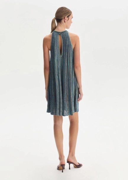 Mavi Renk Geçişli Mini Triko Elbise - 5