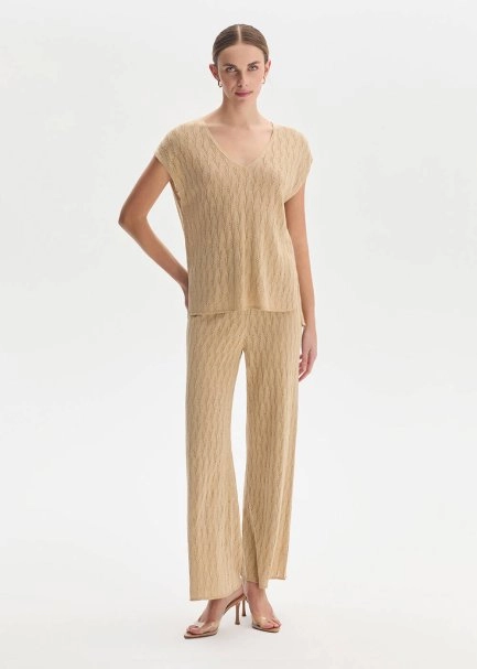 MELON SHIMMERY LINEN BLEND KNIT PANTS - 3