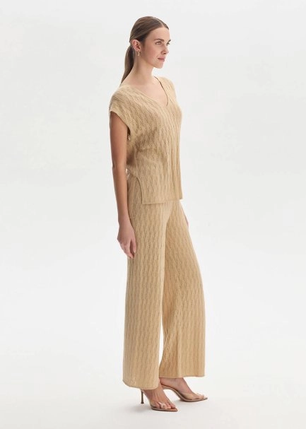 MELON SHIMMERY LINEN BLEND KNIT PANTS - 2