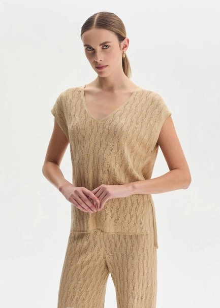 MELON SHIMMERY LINEN BLEND KNIT TOP - 1