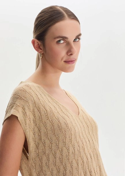 MELON SHIMMERY LINEN BLEND KNIT TOP - 3