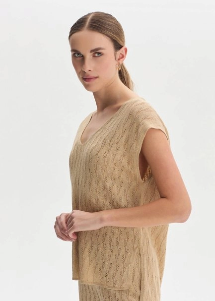 MELON SHIMMERY LINEN BLEND KNIT TOP - 4